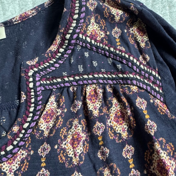 VGUC!💕Boho Navy Printed Long-Sleeve Women's Top - Picture 7 of 9